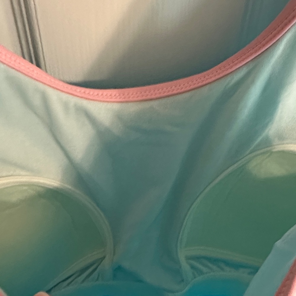 Disney Girls Turquoise Swim Top with Pink Trim and Floral Sleeves - Picture 8 of 8